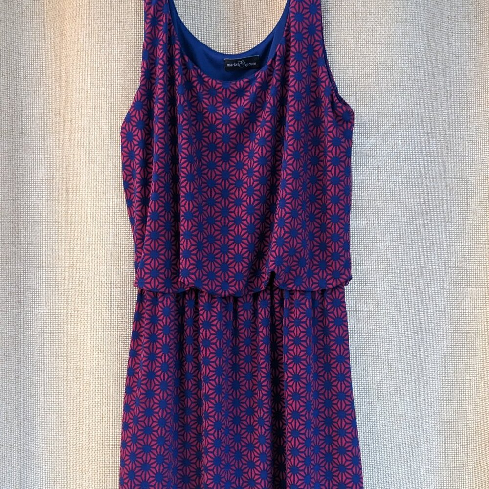 Market & Spruce, Pink and Royal Blue Sleeveless Lined Sundress, Size is Medium